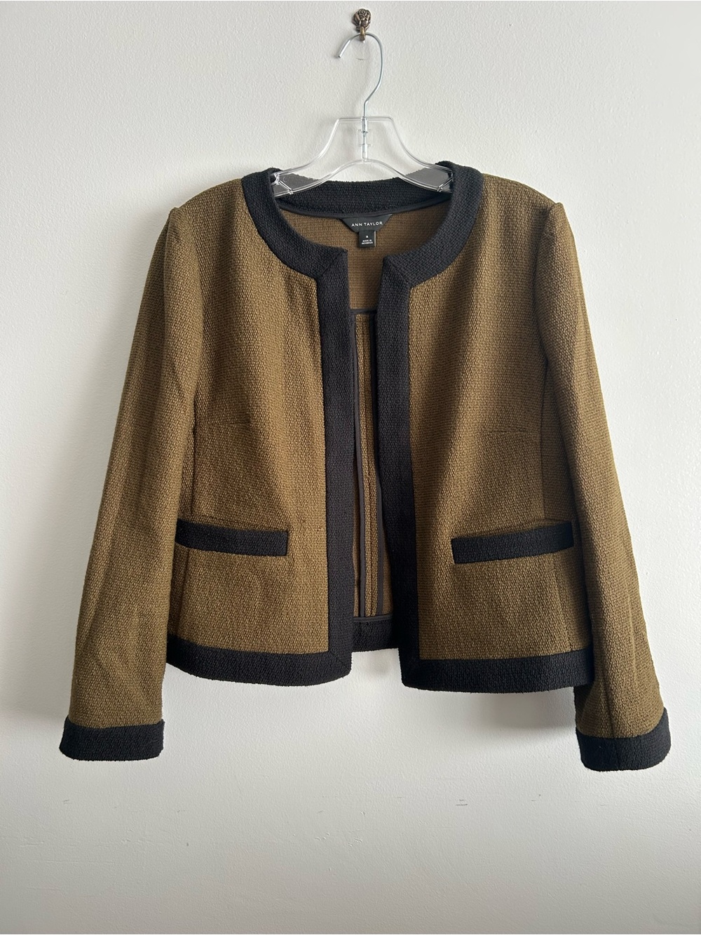 Ann Taylor Olive Black Trim Blazer Jacket
